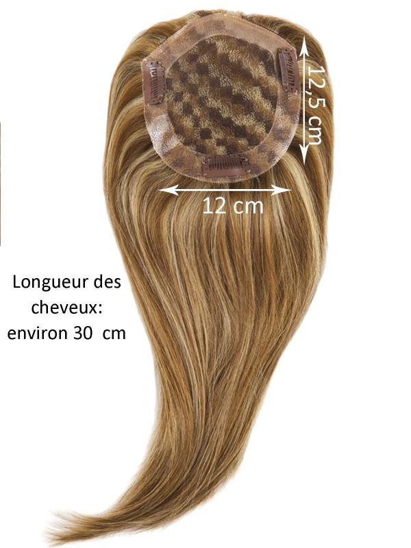 Volumateur Style 162 H Echthaar 30 cm en cheveux naturels lisses, base 12 x 12,5 cm, fixation par pinces et P.U.