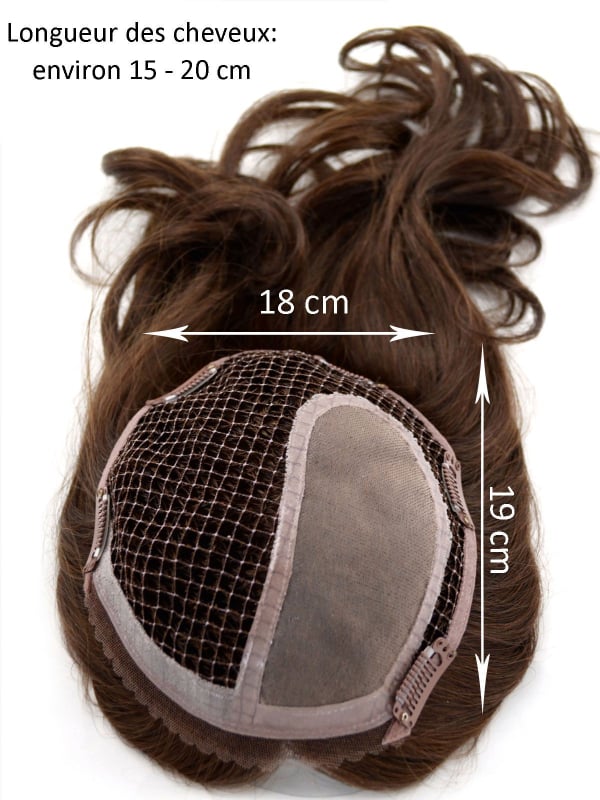 Volumateur Luxery Top Filler Lace : topper ondulé 100% Remy Hair 40 cm, base 18x19 cm mono-filament, fixation 4 pinces