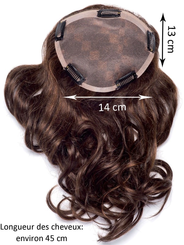 Volumateur Magic Top C en cheveux naturels Remy 45 cm, mono-filament, fixation discrète avec 5 pinces clips (14x13 cm)