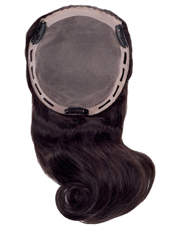 Volumateur Solution C Echthaar en cheveux naturels Remy 43 cm, base monofilament 19x18 cm avec 3 pinces pour un effet naturel
