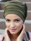 Turban Loreen Gisela Mayer en bambou/viscose, détail floral sur le côté – bonnet doux pour chimiothérapie et alopécie