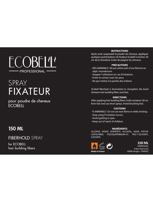 Spray fixateur sans gaz Ecobell 150 ml pour poudre cheveux : tenue longue durée, fini naturel sans durcir.