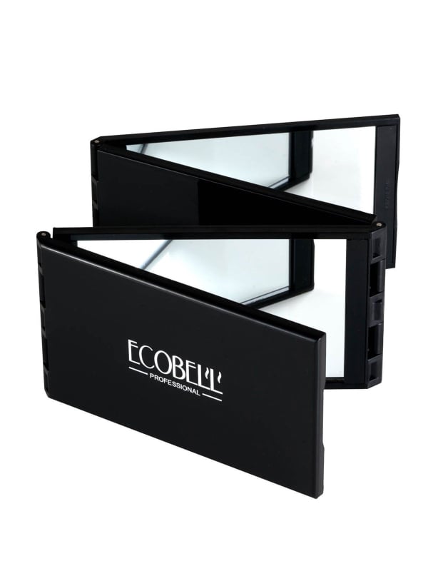 Miroir Ecobell 4 faces compact pour contrôler le dessus et l’arrière du crâne lors de l’application de poudre de cheveux