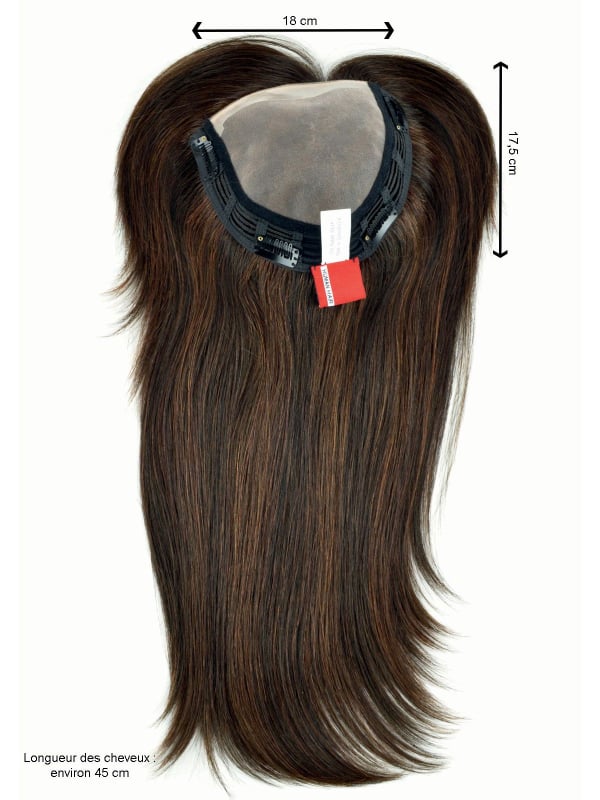 Volumateur Extra Long HH Filler Gisela Mayer : cheveux 100% naturels 45 cm, monofilament transparent, frange 20 cm, densité disc