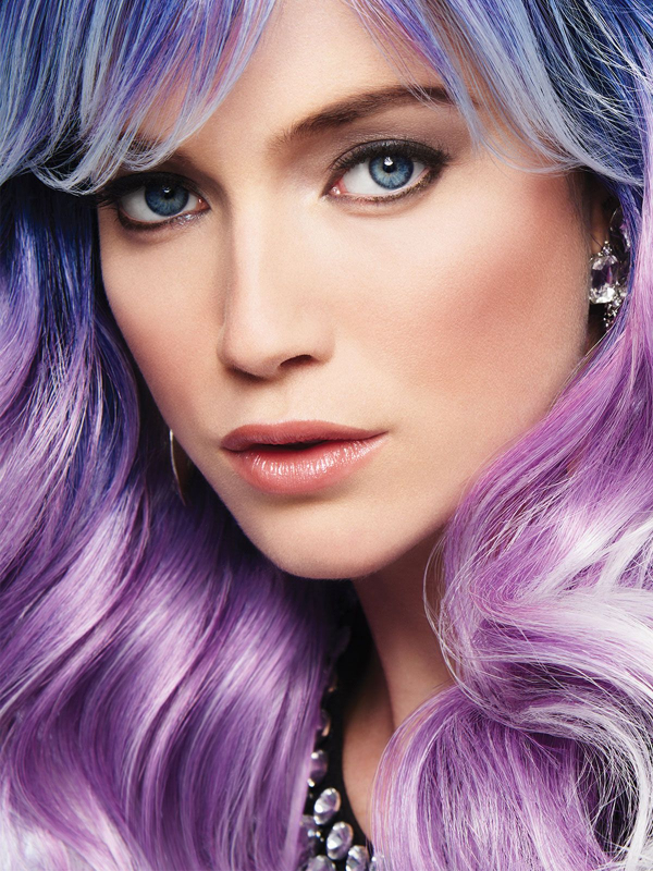 Perruque Artic Metall longue ondulée, reflets métalliques bleu, violet et gris — Gisela Mayer