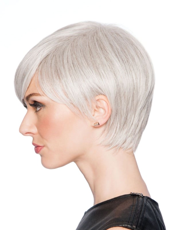 Découvrez l'Angled Cut : perruque courte White Hair, frange punk‑chic