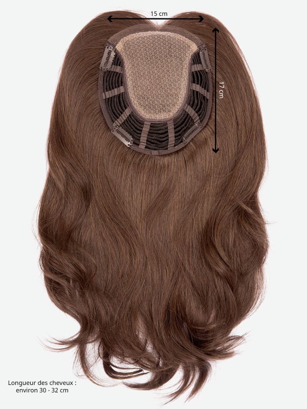 Volumateur Famous Ellen Wille : cheveux naturels Remy Hair, base 16x17 cm, longueur 30-32 cm, fixation à clips, rendu invisible