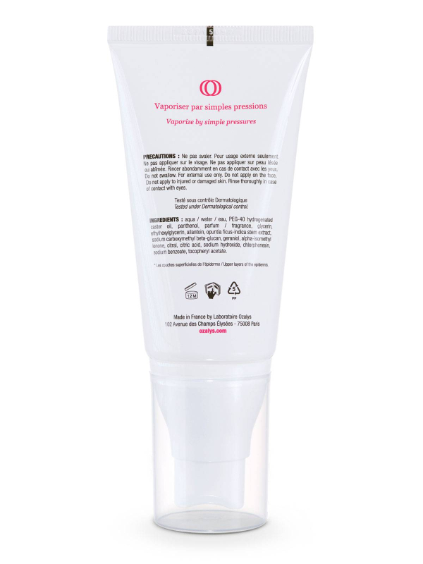 Brume hydratante corps Soin Caresse Ozalys, hydratation rapide et apaisante pour peaux fragiles.