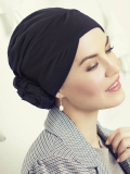 Bonnet turban Zuri Christine Headwear en coton Supima Caretech® avec fleur chignon intégrée, doux pour cuir chevelu sensible.
