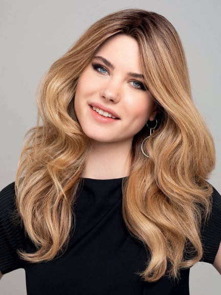 Nature Statement Deluxe — perruque longue naturelle 54 cm, fibre thermorésistante et tulle frontal.