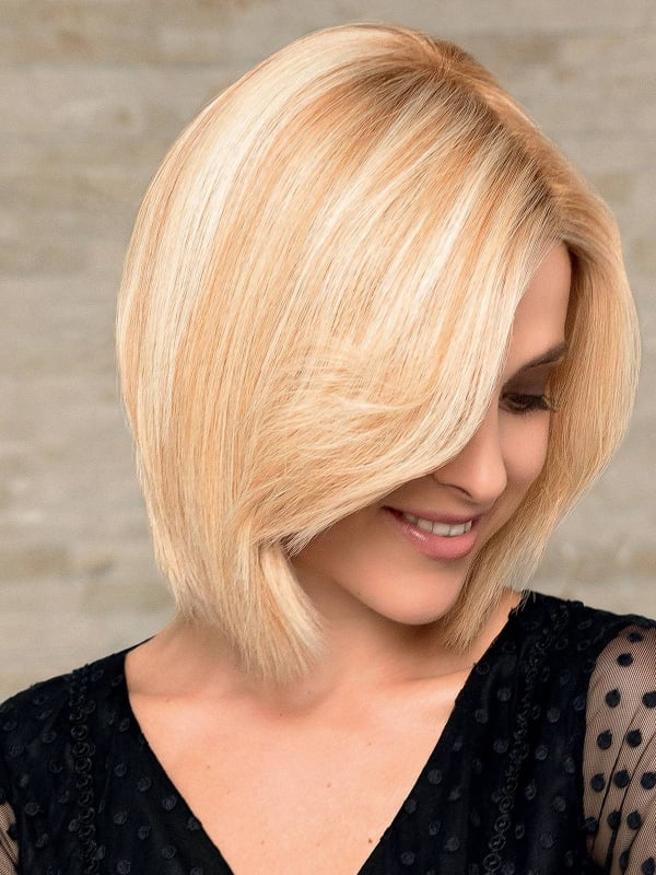 Perruque Linda HH Lace en cheveux naturels Remy Hair, carré droit mi-long 34 cm avec lace front invisible, confort quotidien.