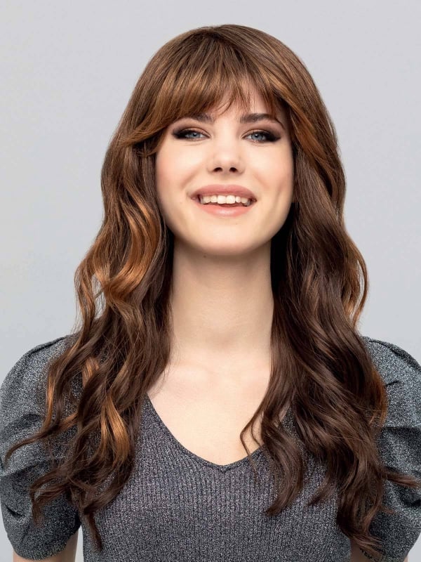 Admirez Vision Midnight — perruque longue bouclée avec frange (Gisela Mayer)