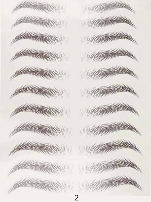 Tatouages sourcils bruns auto-collants effet poudré : rendu naturel, waterproof, application rapide et retrait facile.
