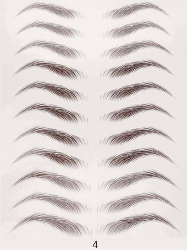 Tatouages sourcils bruns auto-collants effet poudré : rendu naturel, waterproof, application rapide et retrait facile.
