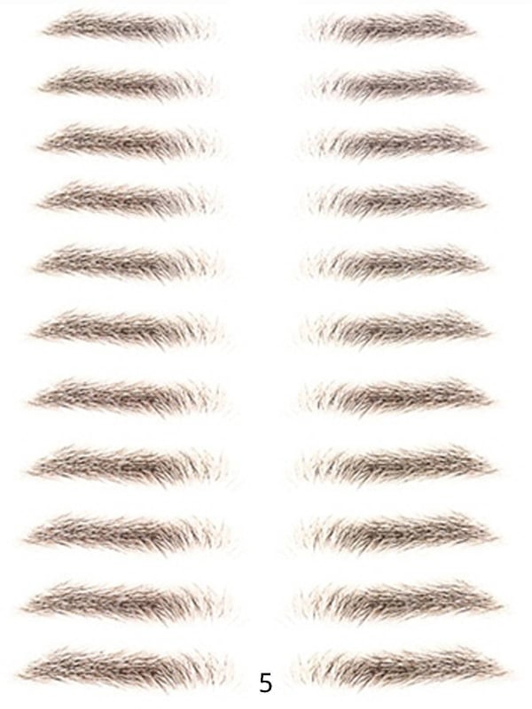 Tatouages sourcils bruns auto-collants effet poudré : rendu naturel, waterproof, application rapide et retrait facile.
