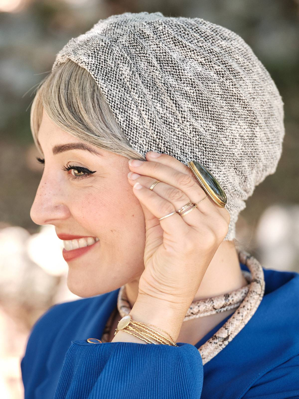 Bonnet Lili Sablé Gris Chiné - jacquard français, doublure thermorégulatrice, protection UPF40+