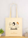 Tote bag en coton naturel OEKO-TEX avec le mantra “Liberté, Égalité, Sororité”, format 38 x 42 cm, léger et résistant.