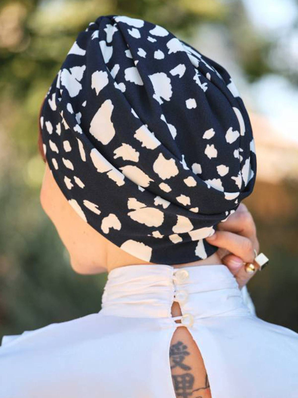 Bonnet Cross Pepita bleu marine à nuages blancs – Les Franjynes