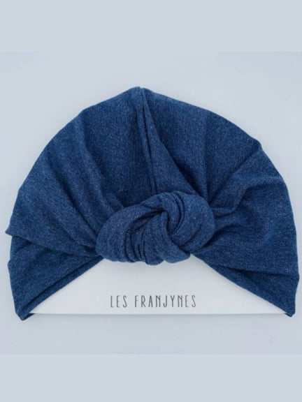 Baby Doll Bleu Jeans — bonnet enfant en coton sweat, doublure thermorégulatrice
