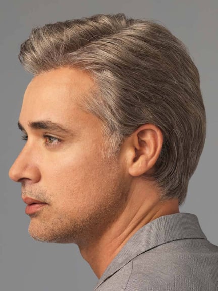 Office Cut Mono Lace — perruque homme élégante, raie côté et mèche décontractée