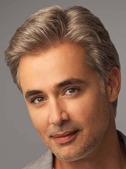 Office Cut Mono Lace — perruque homme élégante, raie côté et mèche décontractée