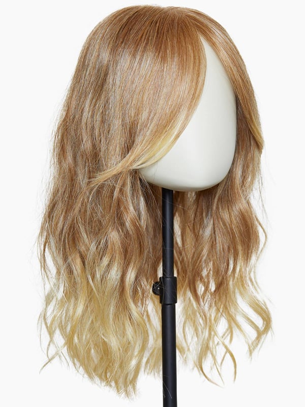 Volumateur Top Curly Long Gisela Mayer : topper bouclé 45cm avec frange rideau, base 16x16cm mono-filament et 4 clips