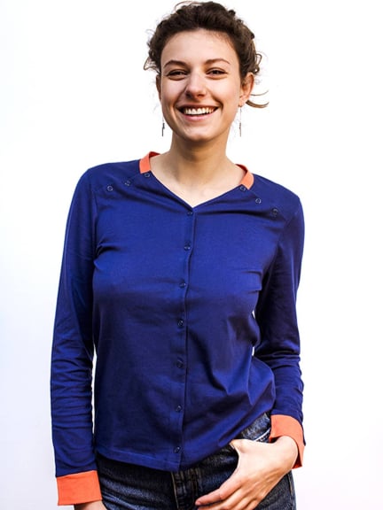 Tee-shirt Cocoonea : manches longues, ouverture intégrale, coton doux, adapté chimiothérapie