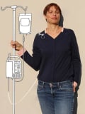 Tee-shirt femme Cocoonea manches longues en coton, ouvertures à boutons-pression pour accès port-a-cath en chimiothérapie