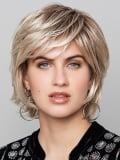 Perruque New Easy Gisela Mayer : mi-longue synthétique, frange naturelle, volume sur le dessus, idéale pour alopécie.