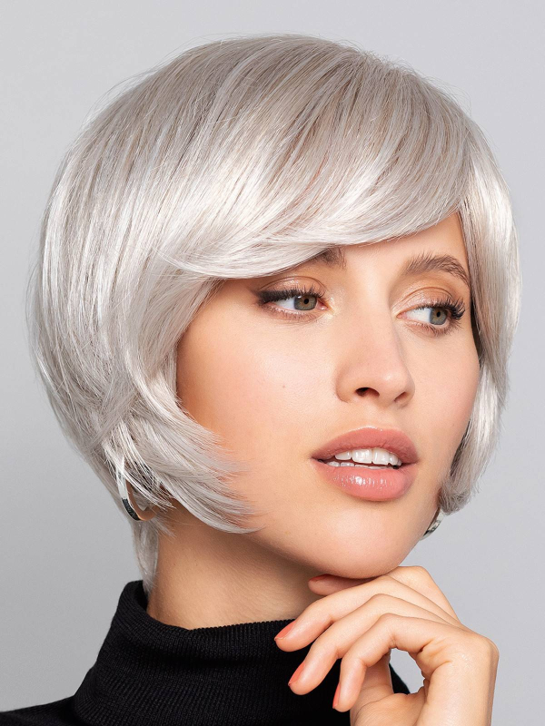 Perruque Air, carré plongeant mi‑long lisse avec frange couvrante