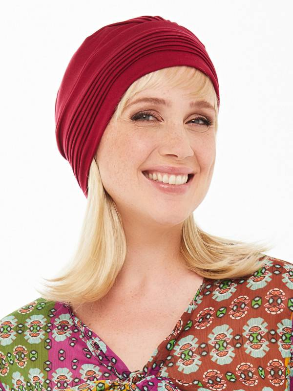 Turban chimio Luna Gisela Mayer en fibre de bambou : doux, respirant et hypoallergénique, idéal en cas de perte de cheveux.