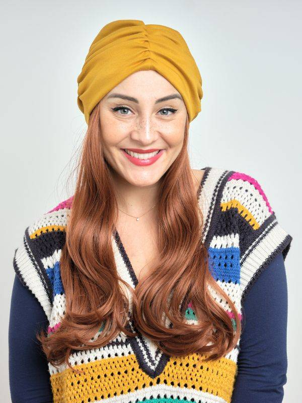Couronne de cheveux Longue Wavy Les Franjynes en fibre synthétique premium, à porter sous turban, foulard ou bonnet