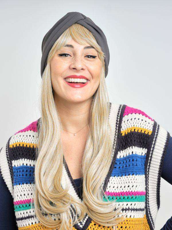 Couronne de cheveux Longue Wavy Les Franjynes en fibre synthétique premium, à porter sous turban, foulard ou bonnet