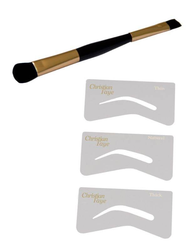 Kit Maquillage Sourcils Christian Faye : poudre résistante à l’eau, pochoirs et brosse
