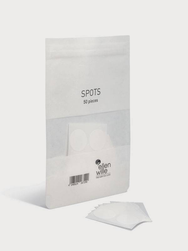 Boîte de 50 adhésifs spots Ellen Wille transparents pour maintien discret de prothèse capillaire sur mono-filament