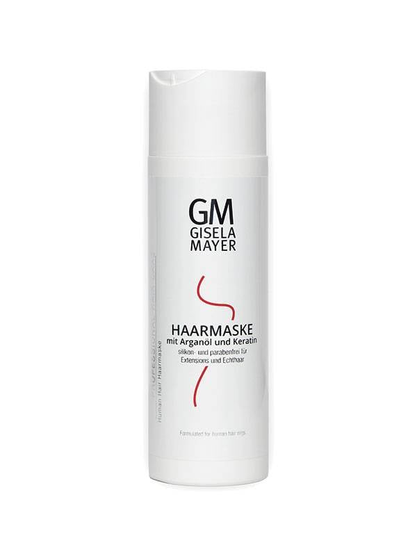 Masque réparateur Gisela Mayer pour cheveux naturels : soin à l’argan et kératine, brillance et réparation des pointes.