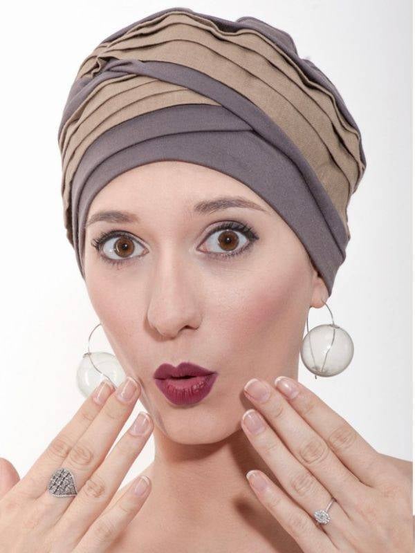 Doris Lin — Turban bicolore en lin et fibre de bambou, volume naturel pour un look estival