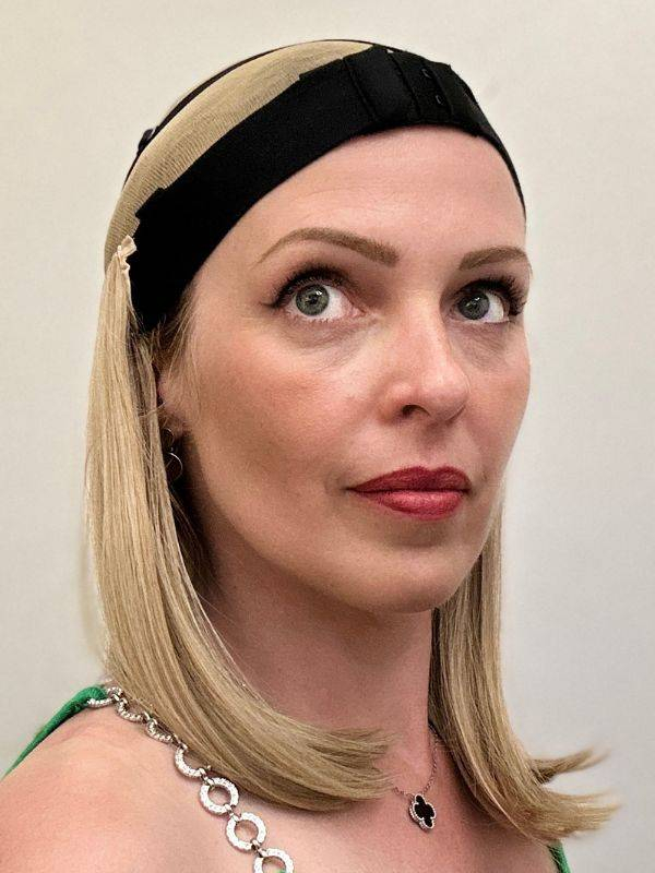 Couronne de cheveux Krownie Bikiwig en fibre synthétique thermo 180°C, effet carré naturel, idéale sous turban, bonnet ou chapea
