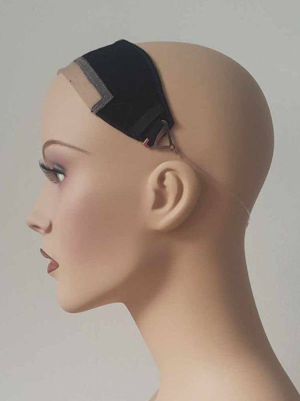 Bandeau sous volumateur avec tulle, anti-dérapant et ajustable, idéal sous perruque pour un maintien confortable et discret.