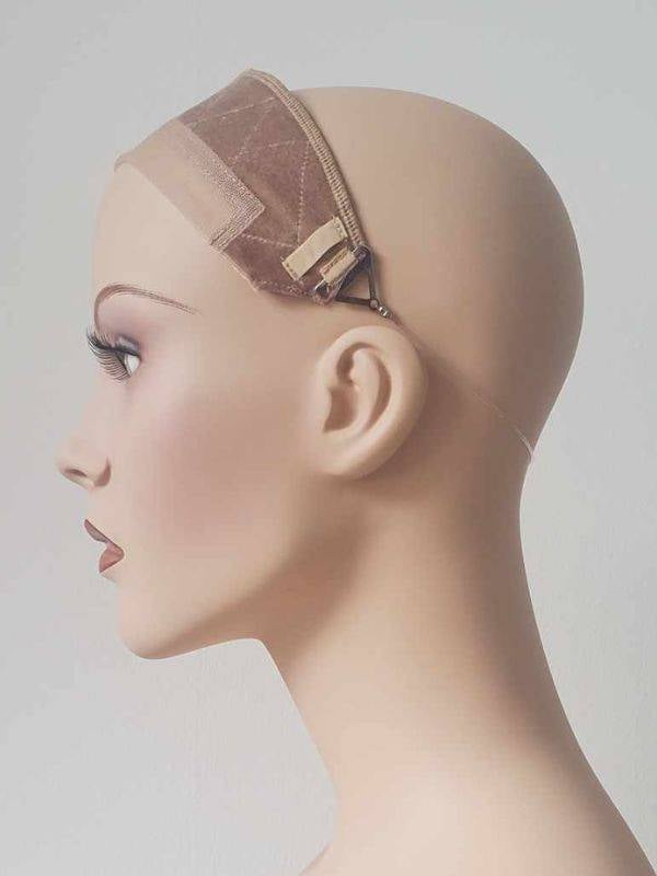 Bandeau sous volumateur avec tulle, anti-dérapant et ajustable, idéal sous perruque pour un maintien confortable et discret.