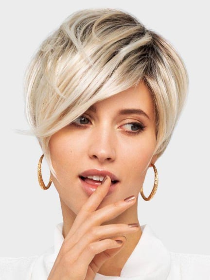 Perruque Clic Large, coupe courte asymétrique, grand tour de tête 57,5 cm