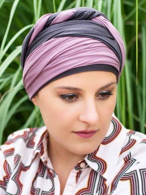 Turban Leslie MMParis bicolore, fibre de bambou : léger, doux, facile à nouer, effet volume et look naturel.