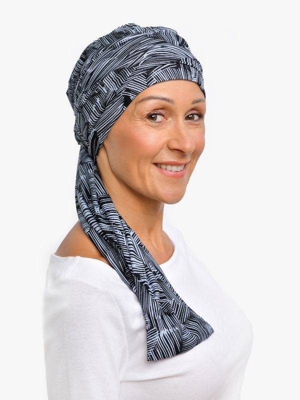 Turban Liz Rosette La Vedette en viscose, foulard fixé sur bonnet : tenue anti-glisse, nouages multiples, doux pour cuir chevelu
