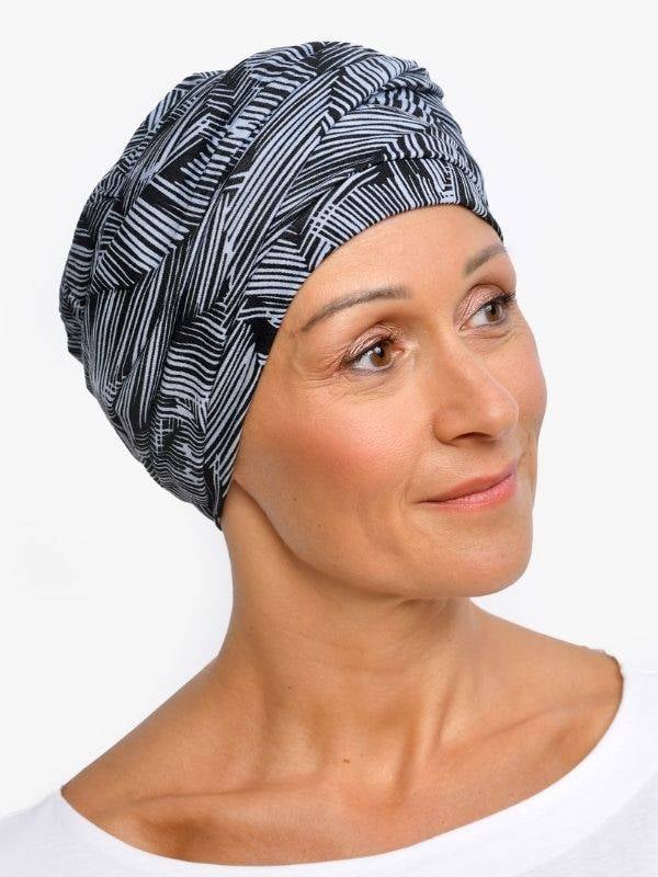 Turban Liz Rosette La Vedette en viscose, foulard fixé sur bonnet : tenue anti-glisse, nouages multiples, doux pour cuir chevelu