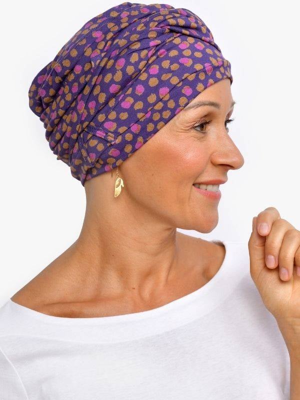 Turban Liz Rosette La Vedette en viscose, foulard fixé sur bonnet : tenue anti-glisse, nouages multiples, doux pour cuir chevelu