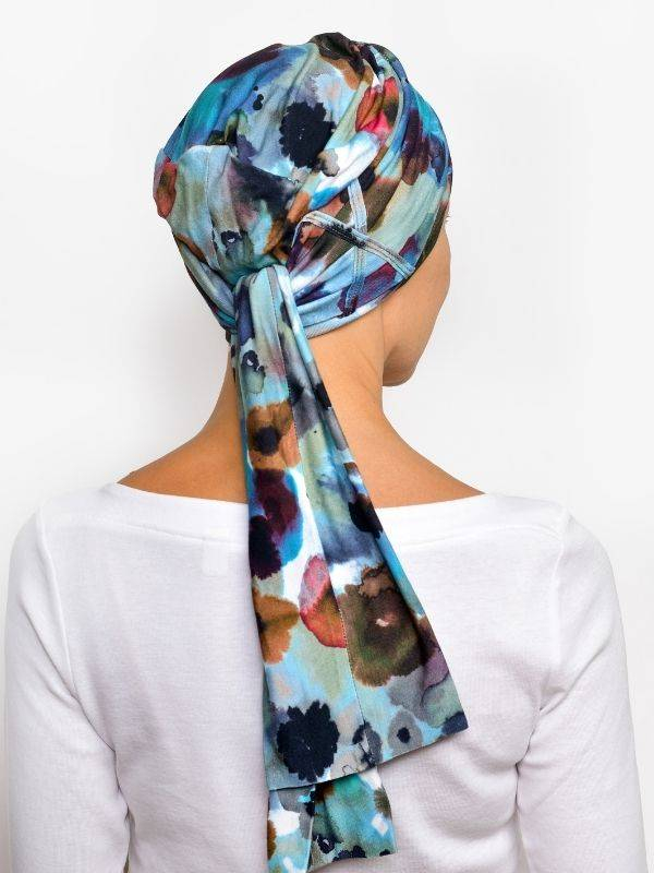 Turban Liz Rosette La Vedette en viscose, foulard fixé sur bonnet : tenue anti-glisse, nouages multiples, doux pour cuir chevelu