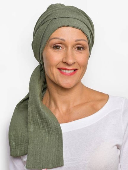 Foulard chimio Hannah en gaze de coton — base préformée, léger et respirant