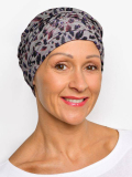 Bonnet chimio Marlene Printed Rosette La Vedette en viscose, sans couture, effet volume, doux pour cuir chevelu sensible
