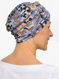 Bonnet chimio Marlene Printed Rosette La Vedette en viscose, sans couture, effet volume, doux pour cuir chevelu sensible