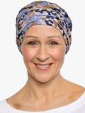 Bonnet chimio Marlene Printed Rosette La Vedette en viscose, sans couture, effet volume, doux pour cuir chevelu sensible